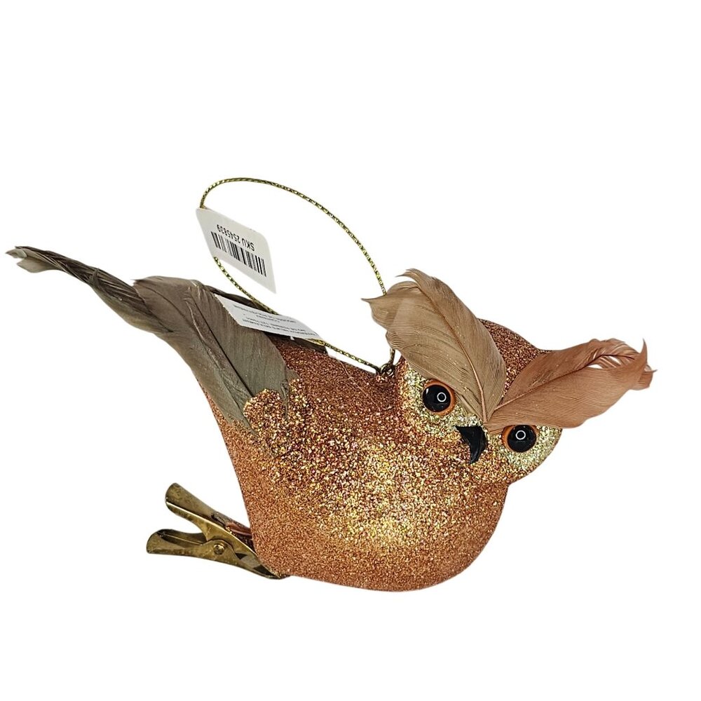 Pier 1 Glittery Copper Owl Clip On Ornament Kitsch Cute